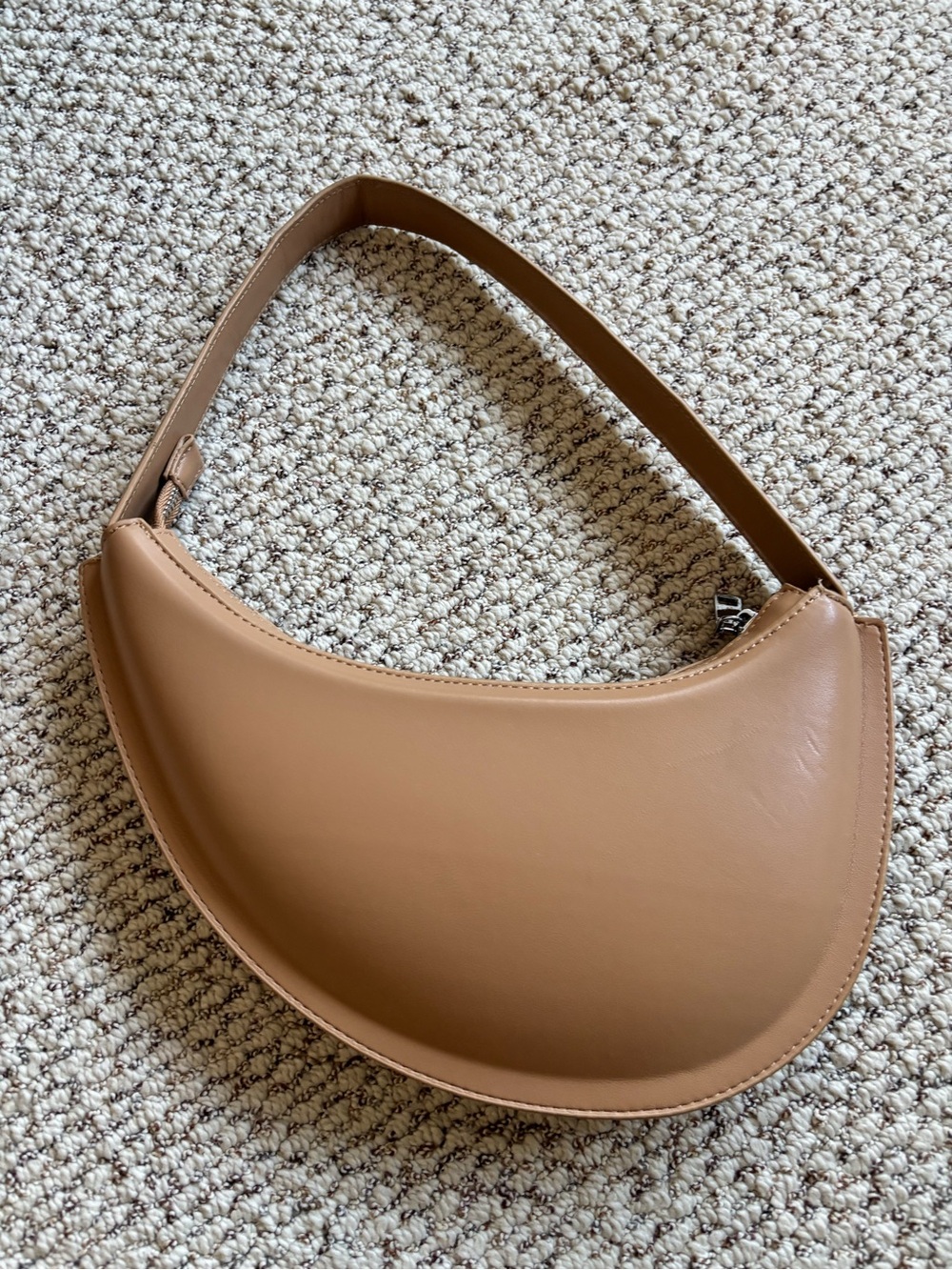 Tan Crescent Shoulder Bag - Minimal Half Moon Purse by Madison West - Picture 4 of 8